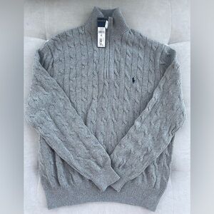 Ralph Lauren Gray Zip-Up Cable Knit Sweater szXL